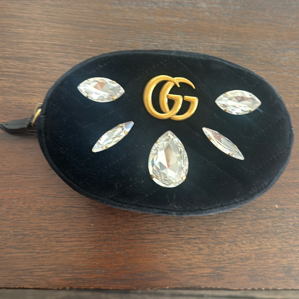 Gucci GG Marmont Belt Bag Embellished Matelasse Velvet Black